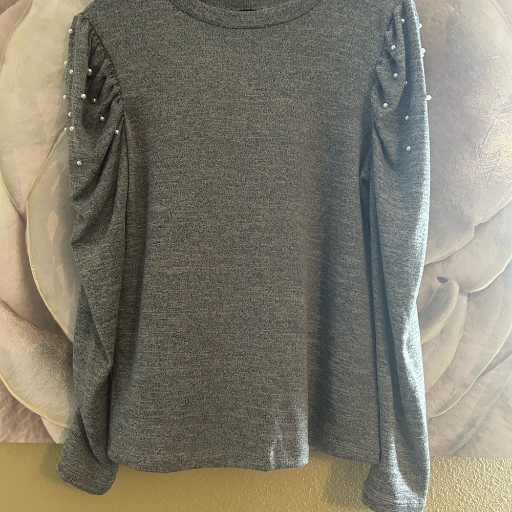 Chic Gray Sweatshirt with Pearl Detailing
